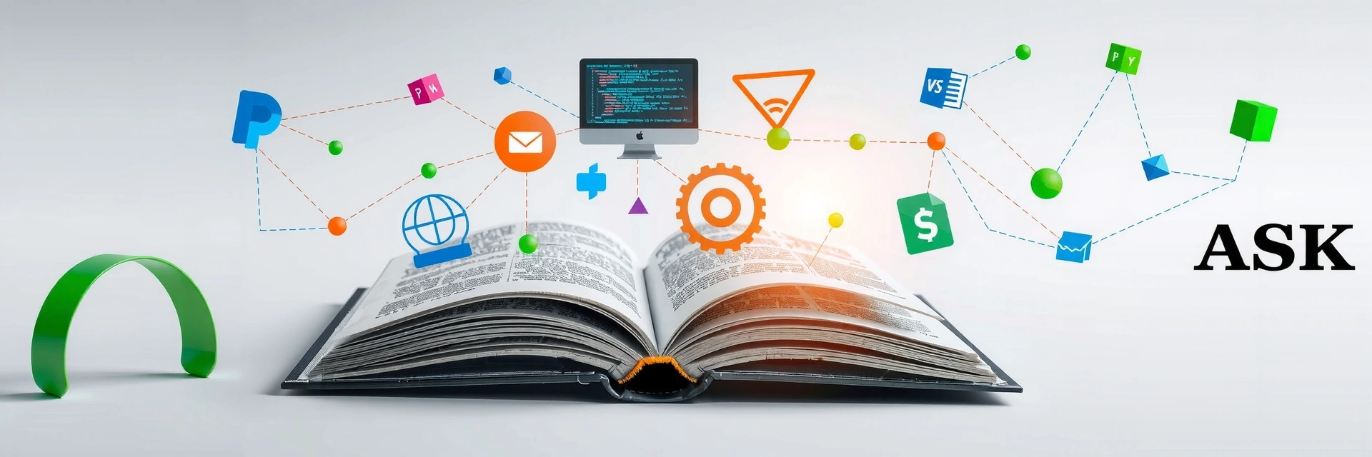 O carte deschisă digitală cu elemente de cod și grafică