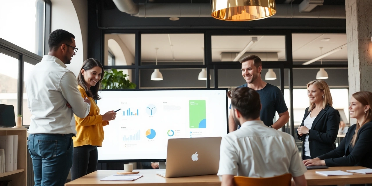 Grup divers de profesioniști colaborând într-un birou modern și creativ