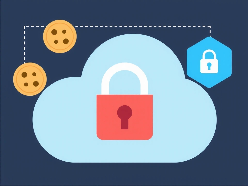 Ilustrație cu simboluri de cookie-uri și confidențialitate digitală