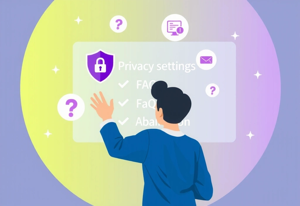 Ilustrație cu o persoană care caută informații pe un ecran, înconjurat de elemente de securitate digitală