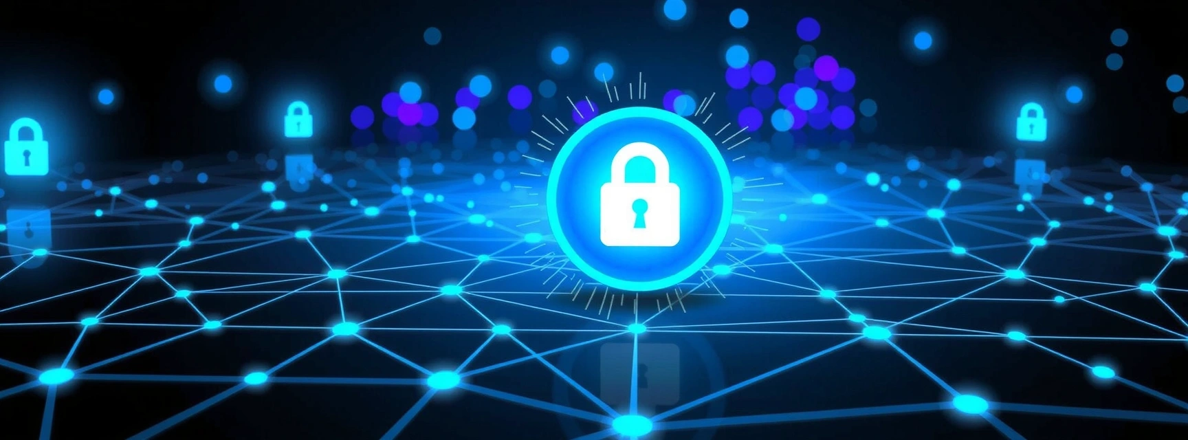 Imagine abstractă reprezentând confidențialitatea datelor, cu un lacăt digital și o rețea securizată