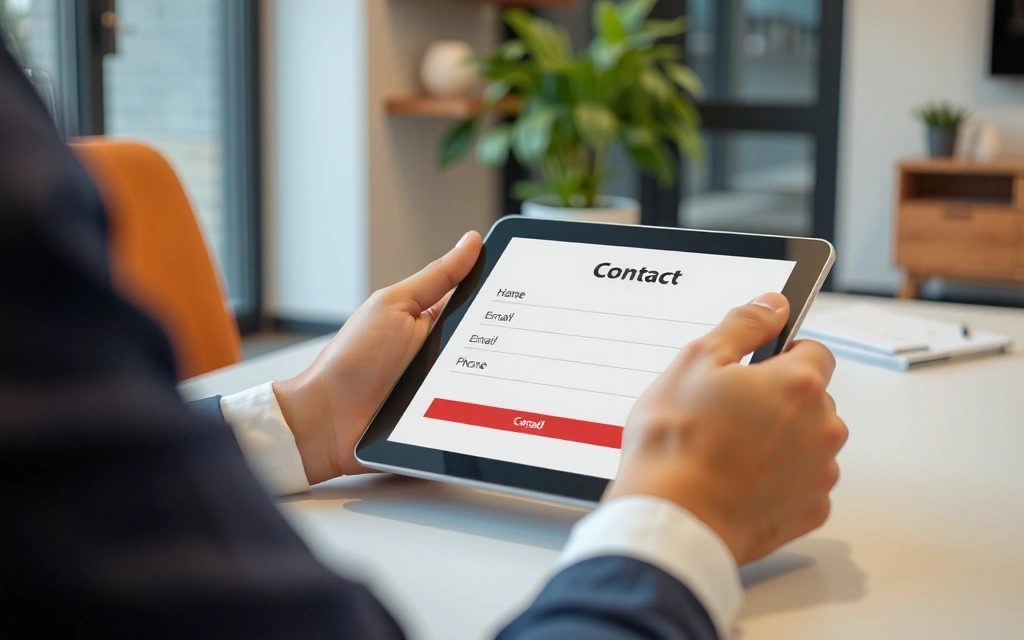 O persoană completând un formular de contact pe o tabletă, simbolizând colectarea datelor personale.