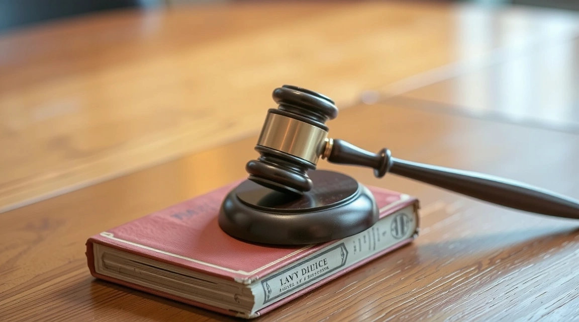 Gavel and legal books on a wooden table